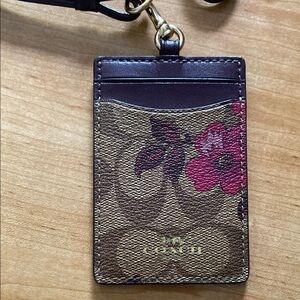 Coach Brown and Pink Floral Card Case